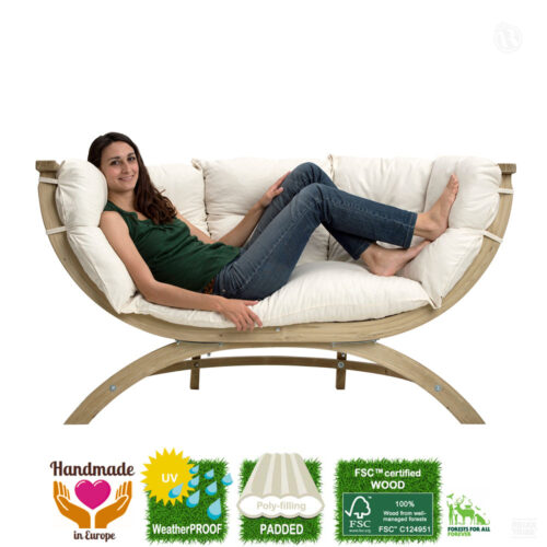 Swing Chair Creme: Silla Colgante de Exterior [1p] Madera FSC c/ Colchón  [Casa y Jardín] • RelaxTribe™