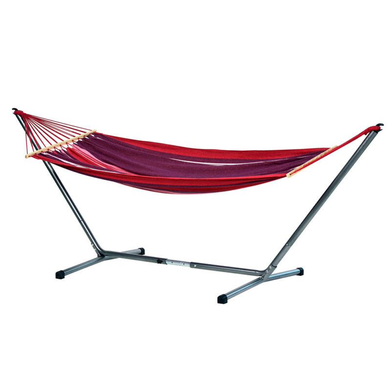 SummerSet: Conj. Soporte [Acero]+Hamaca XL de Exterior c/ Barras [1p] Casa y Jardín [Rojo+Burdeos]