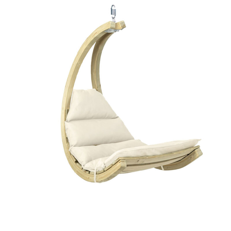 Swing Chair Creme: Silla Colgante de Exterior [1p] Madera FSC c/ Colchón  [Casa y Jardín] • RelaxTribe™