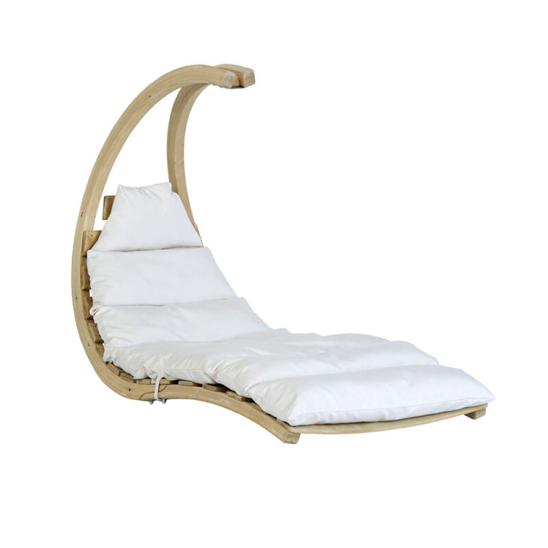 Swing Lounger Creme: Tumbona/Chaise Longue Colgante de Exterior [1p] Madera FSC c/ Colchón [Casa y Jardín] Blanca/Crudo