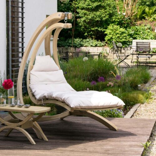 Swing Lounger Creme: Tumbona/Chaise Longue Colgante de Exterior [1p] Madera FSC c/ Colchón [Casa y Jardín] - Imagen 6