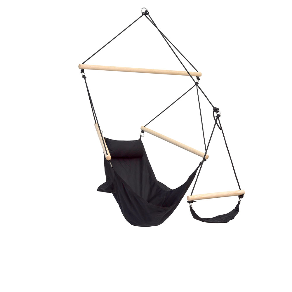 Swinger Black: Silla Colgante de Exterior [1p] c/  Reposapiés+Brazos+Almohada [Casa y Jardín] • RelaxTribe™